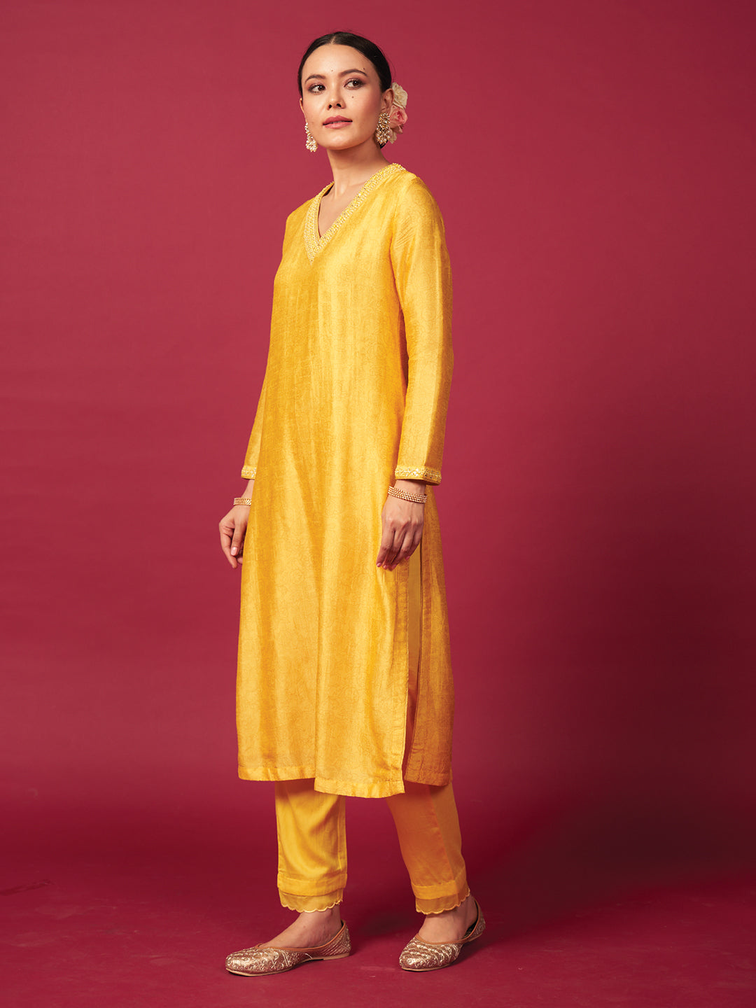 Negin Kurta Set with Dupatta - Yellow