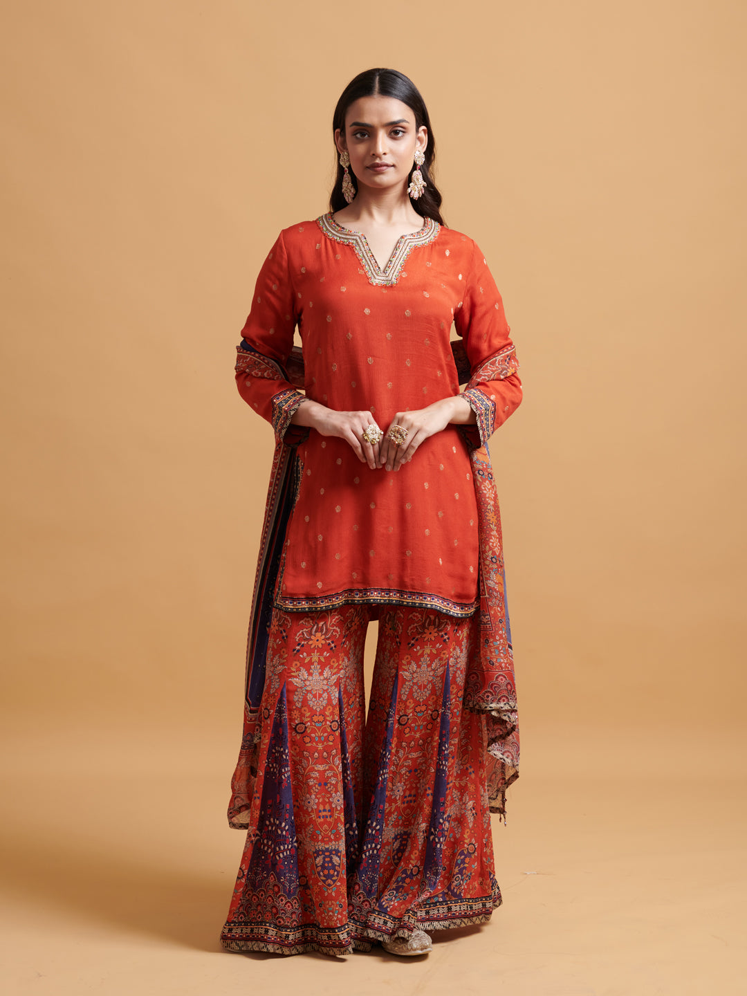 Taruvi Sharara set with Dupatta- Rust