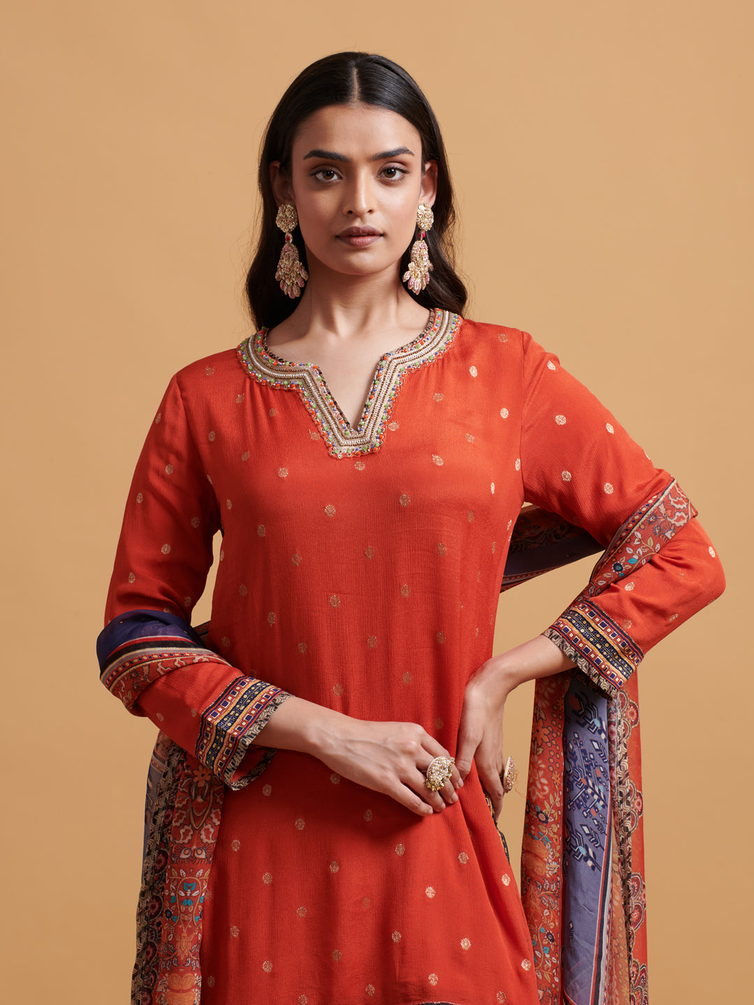 Taruvi Sharara set with Dupatta- Rust