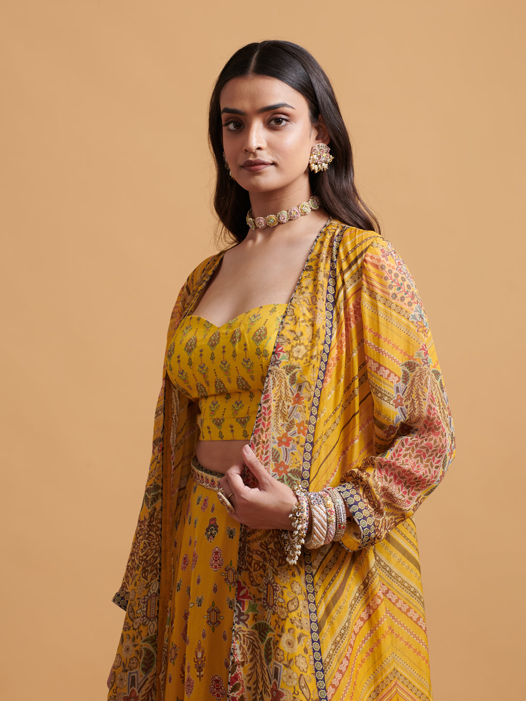 Chitrika Set with Jacket - Yellow