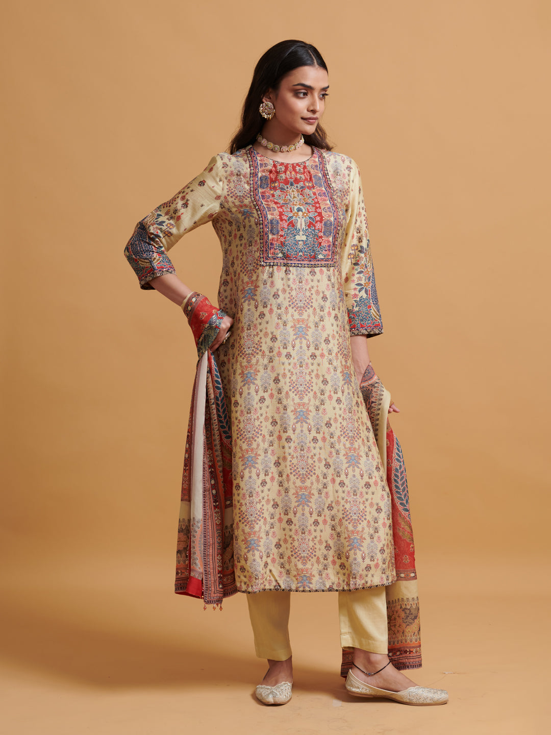 Sutrini Kurta Set with Dupatta - OffWhite