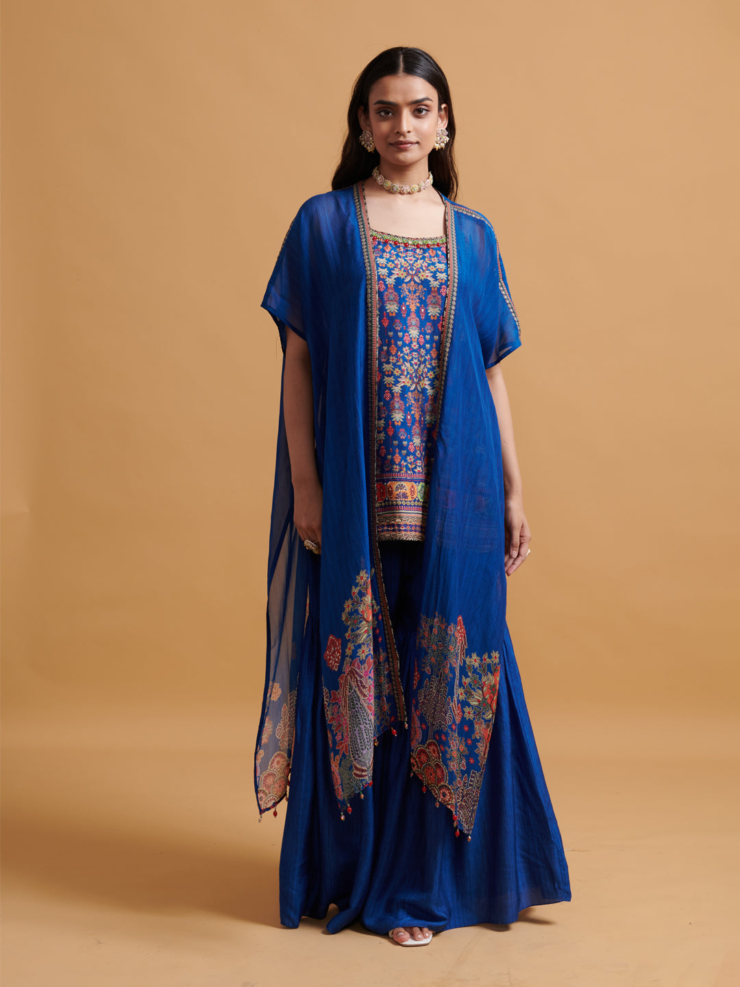 Chaitrali Sharara Set with Jacket - Blue