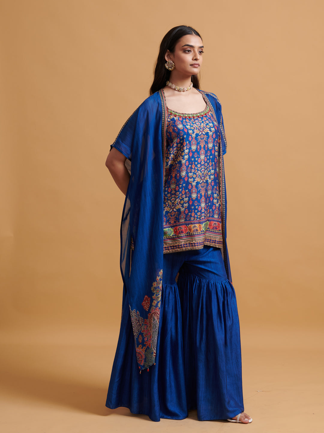 Chaitrali Sharara Set with Jacket - Blue