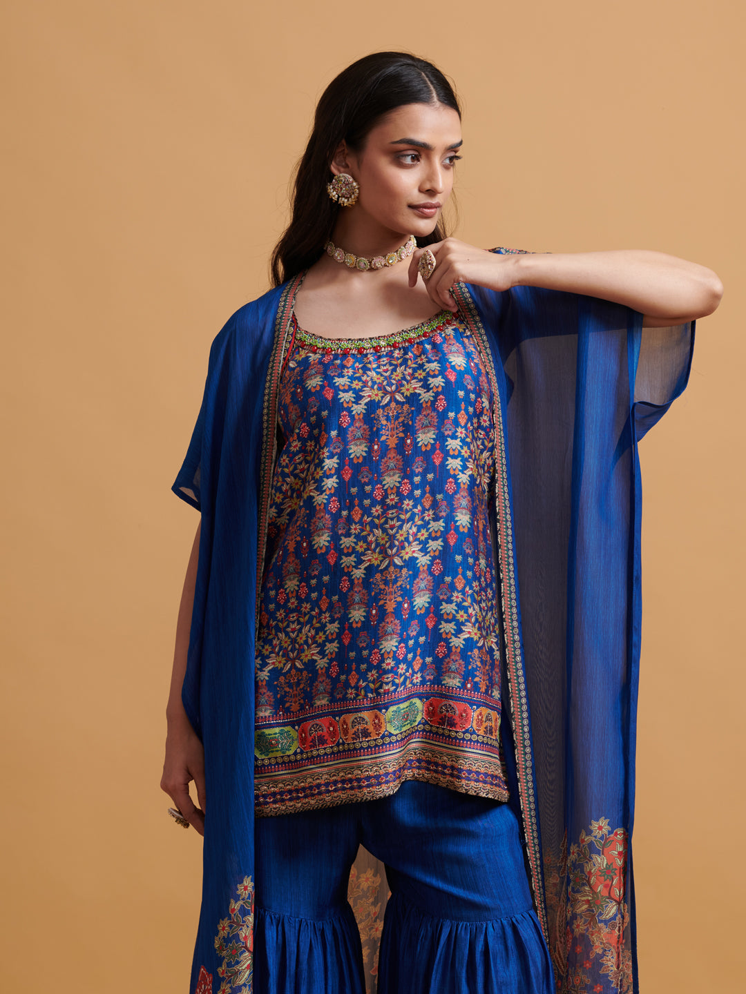 Chaitrali Sharara Set with Jacket - Blue
