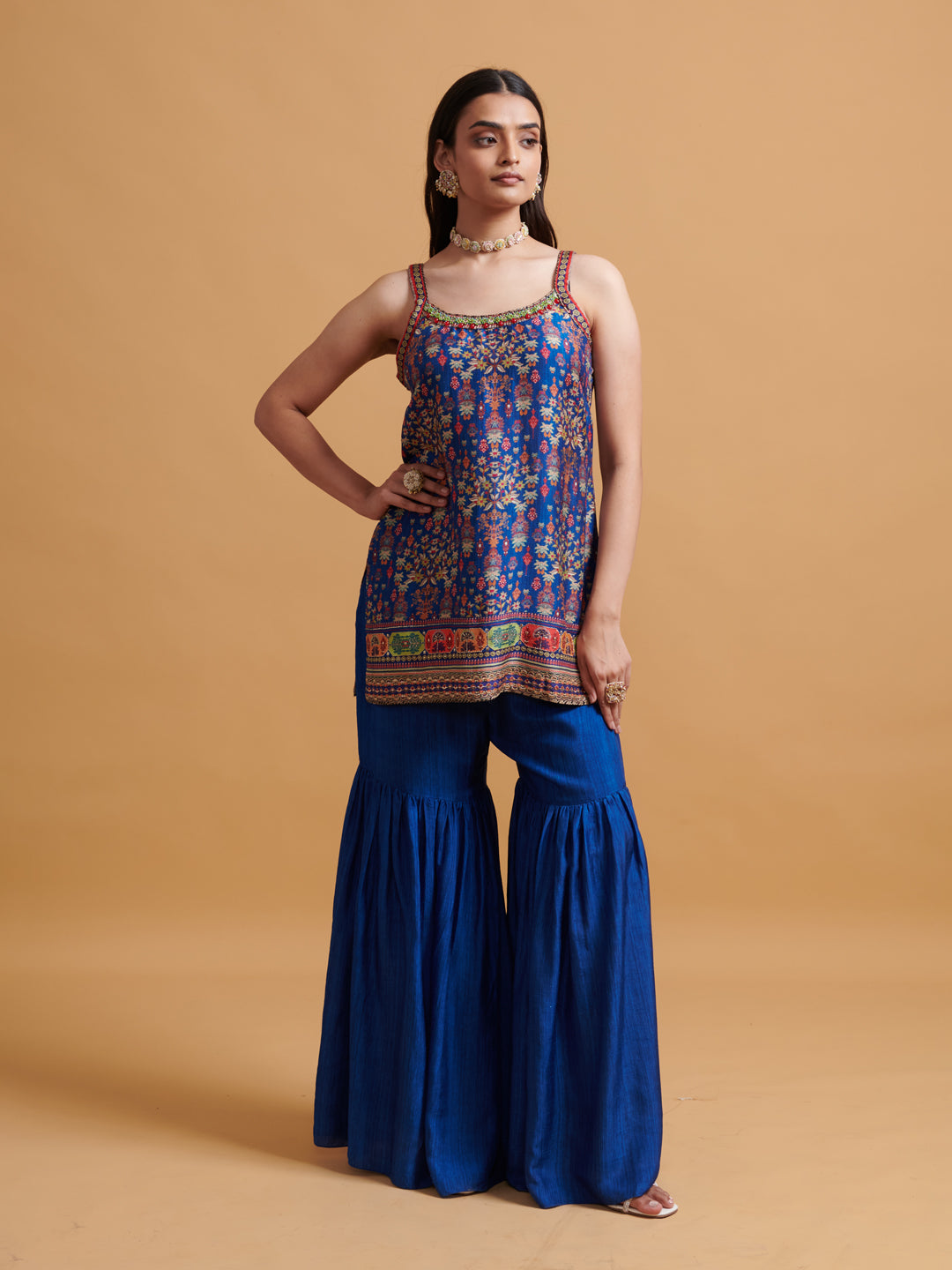 Chaitrali Sharara Set with Jacket - Blue