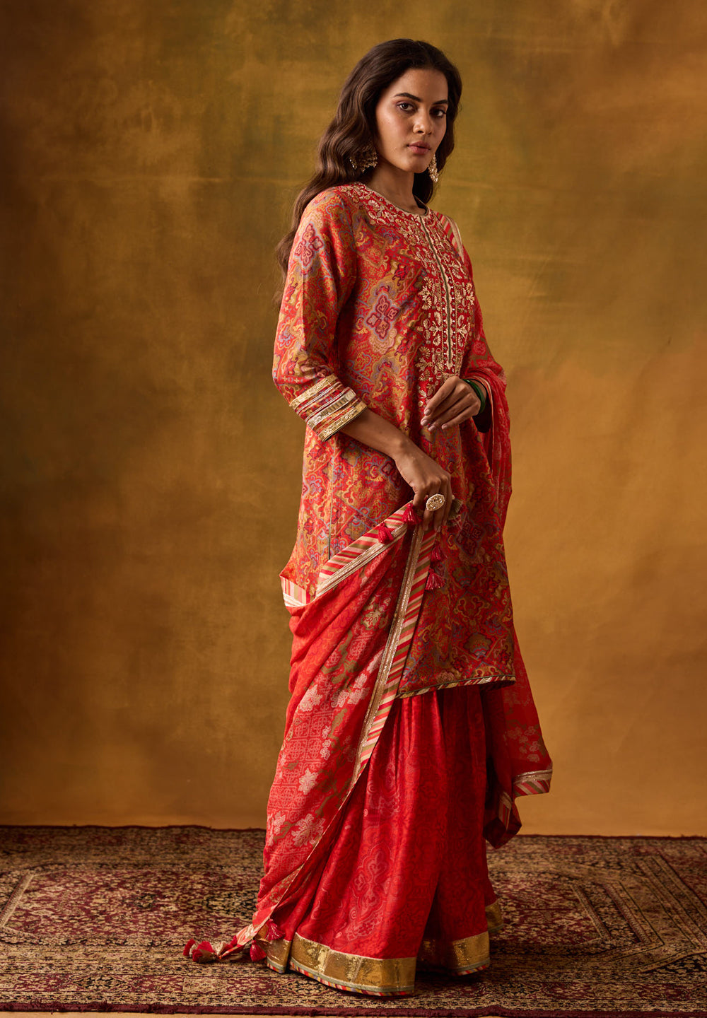 Karva Kurta Set with Dupatta - Red
