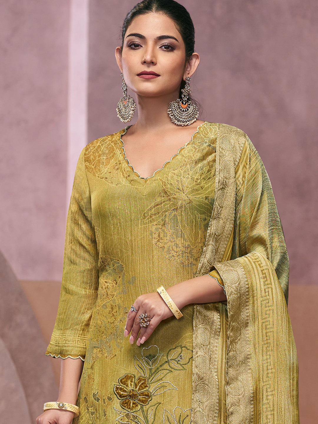 Veda Kurta Set with Dupatta - Olive