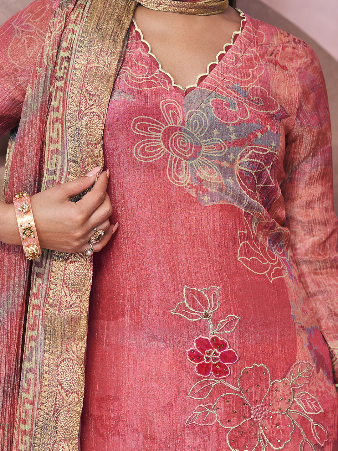 Veda Kurta Set with Dupatta -  Pink