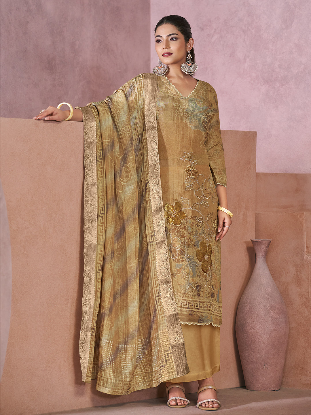 Veda Kurta Set with Dupatta -  Orange