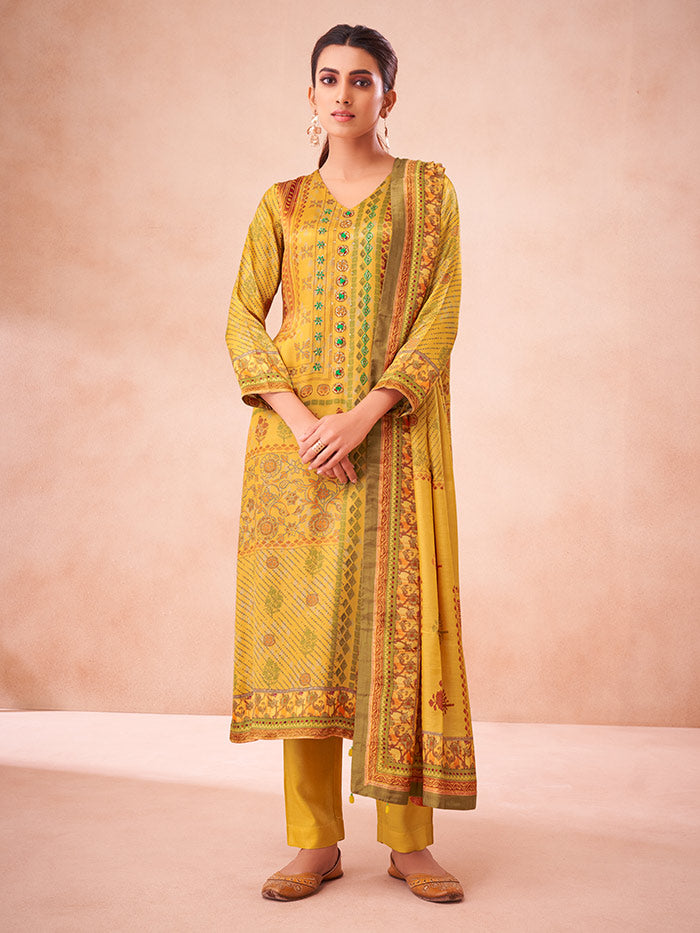 Kalaa Unstitched Kurta Set - Yellow