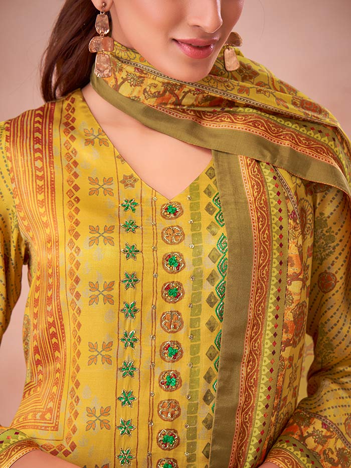 Kalaa Unstitched Kurta Set - Yellow