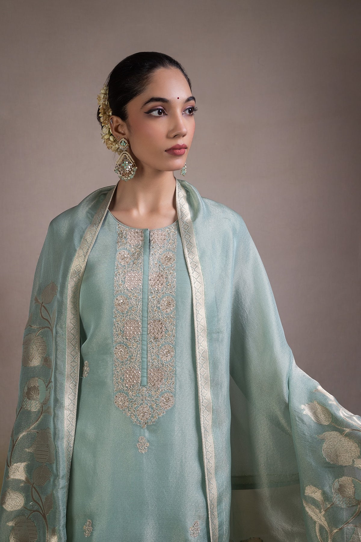 Mihir Floral Detail Unstitched Kurta Set-Blue