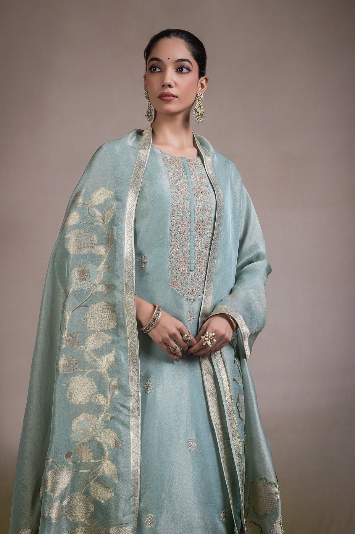 Mihir Floral Detail Unstitched Kurta Set-Blue