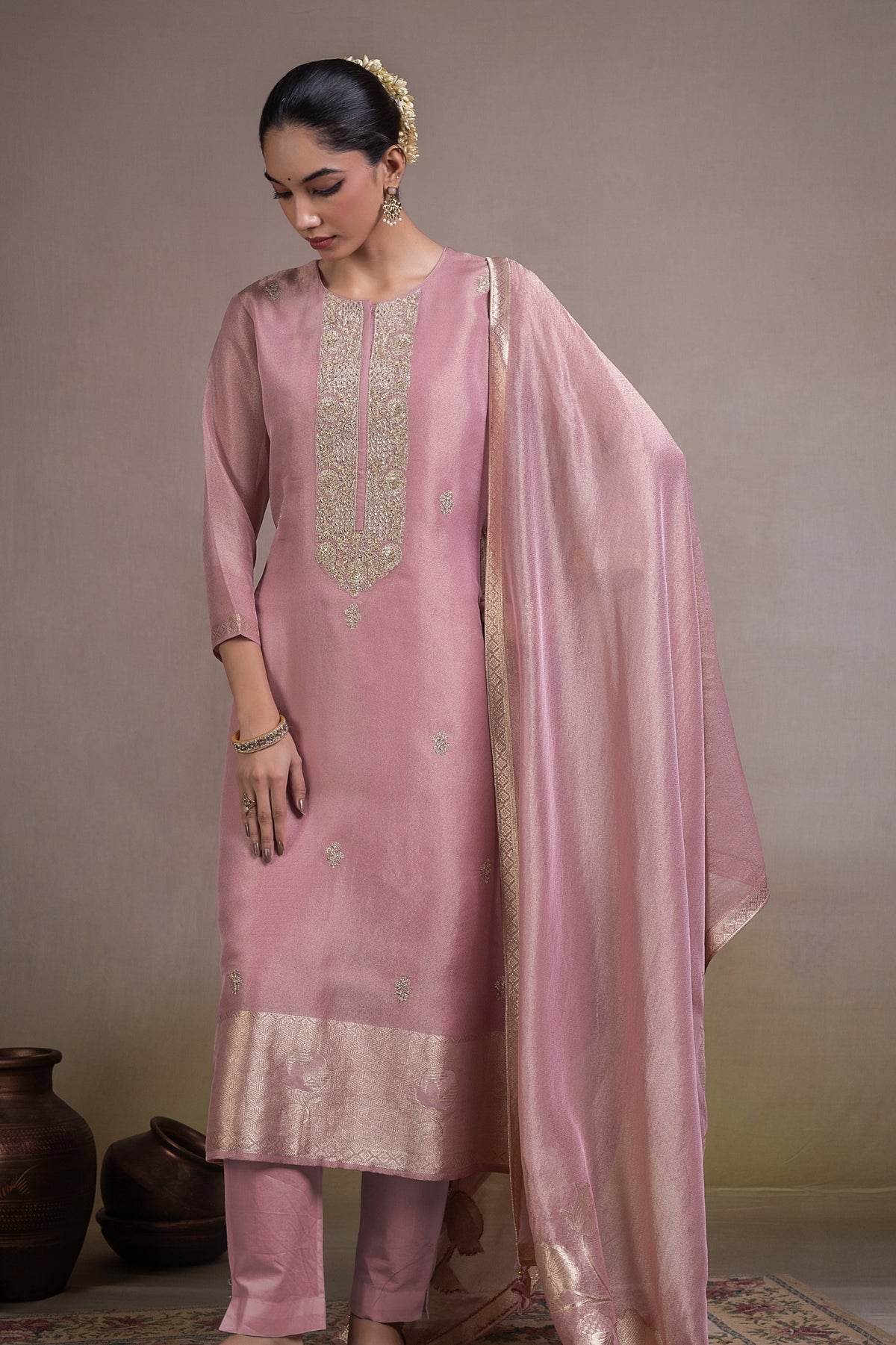 Gulrukh Embroidered Unstitched Kurta Set - Pink