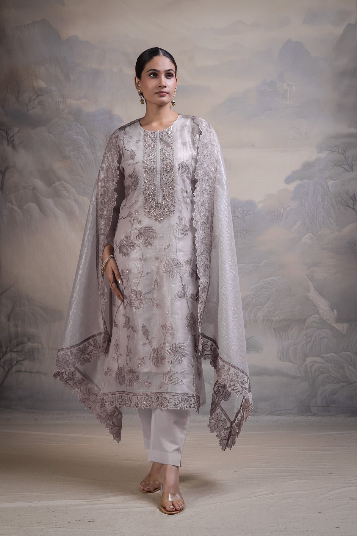 Ruhza Unstitched Kurta Set - Grey