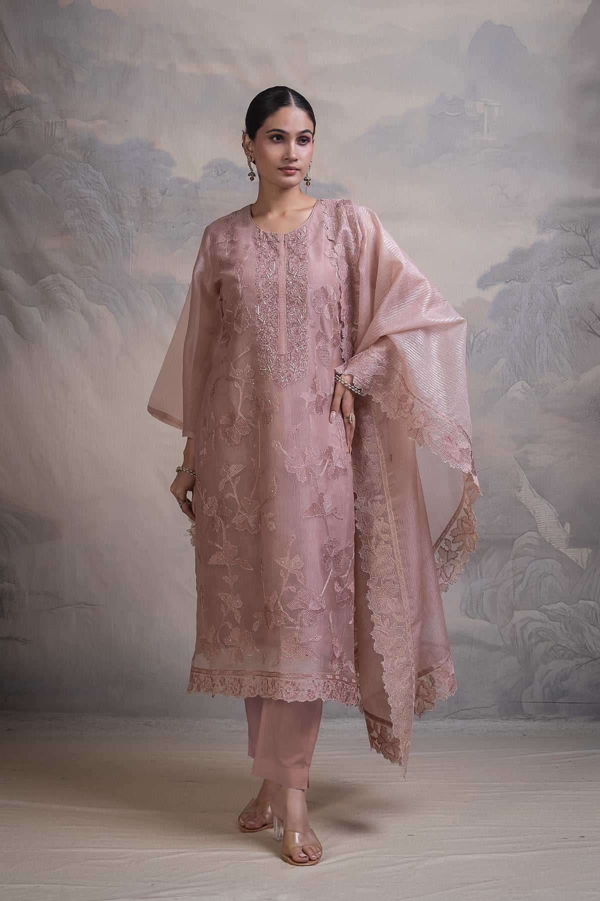 Ruhani Paisley Unstitched Kurta Set-Mauve