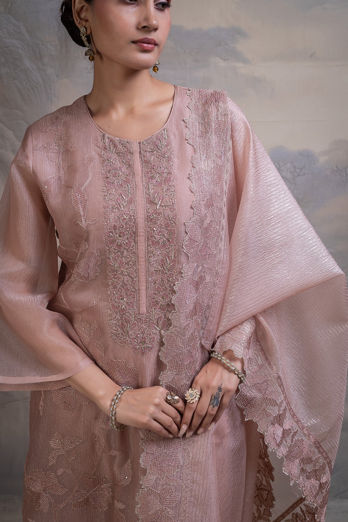 Ruhani Paisley Unstitched Kurta Set-Mauve