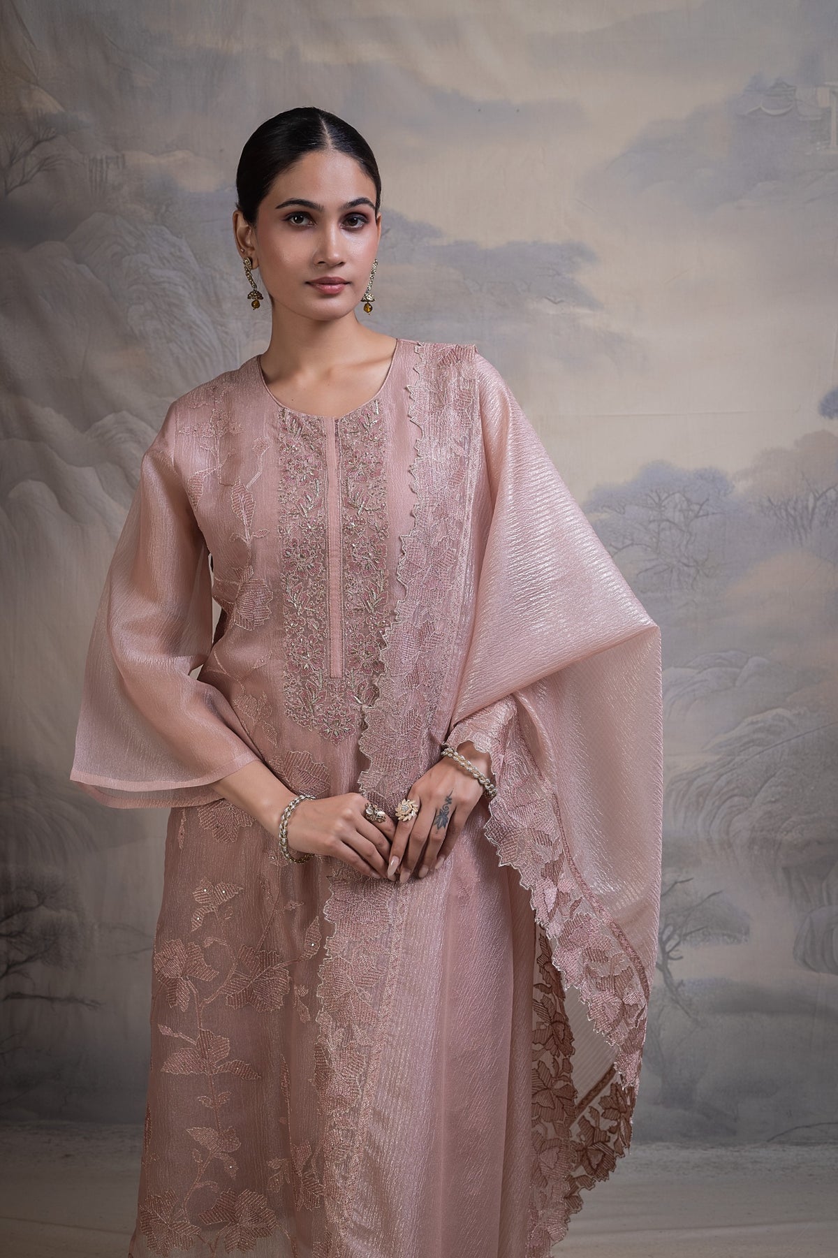 Mishri Embroidered Unstitched Kurta Set-Pink