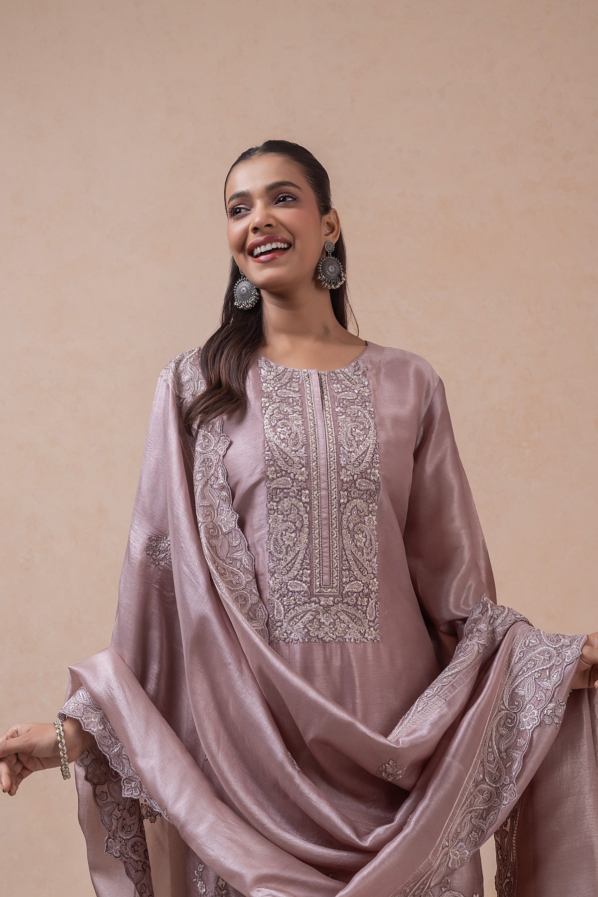 Inaya Paisley Unstitched Kurta Set-Mauve