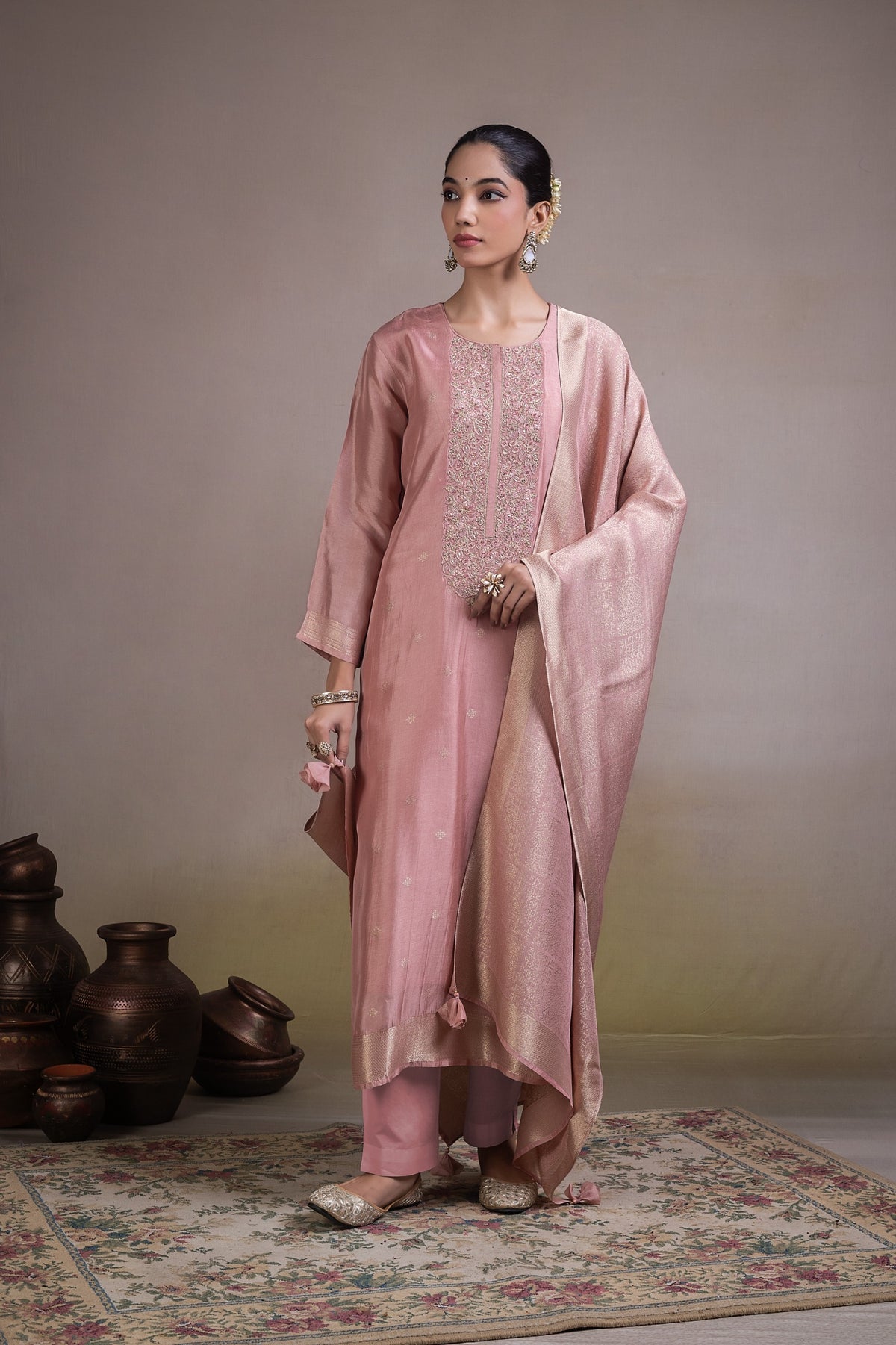 Mahira Embroidered Unstitched Kurta Set - Pink