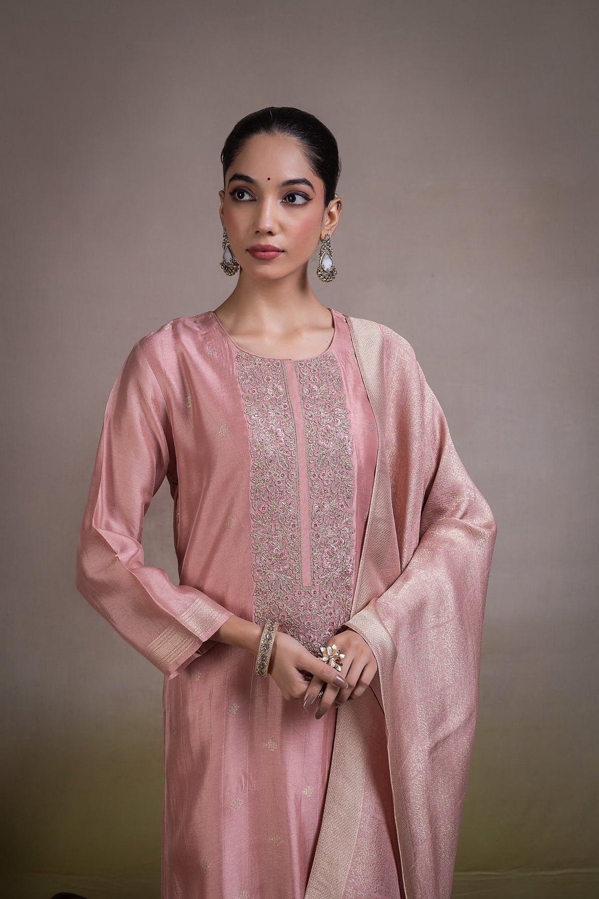 Mahira Embroidered Unstitched Kurta Set - Pink