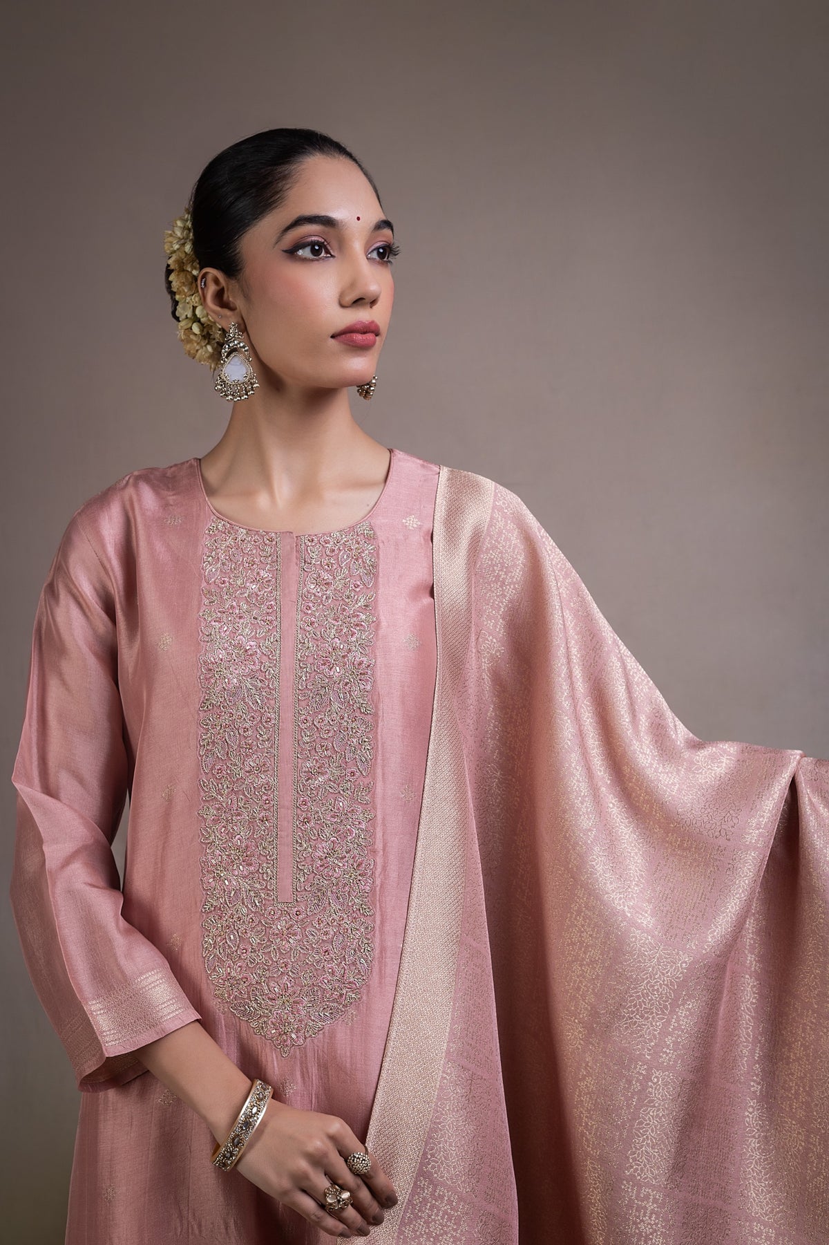 Mahira Embroidered Unstitched Kurta Set - Pink