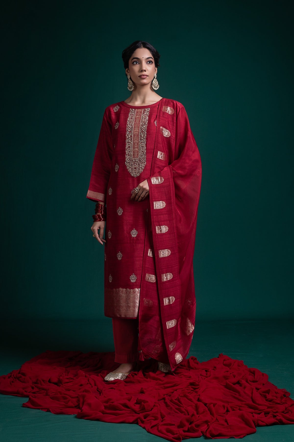 Ruhza Unstitched Kurta Set - Red