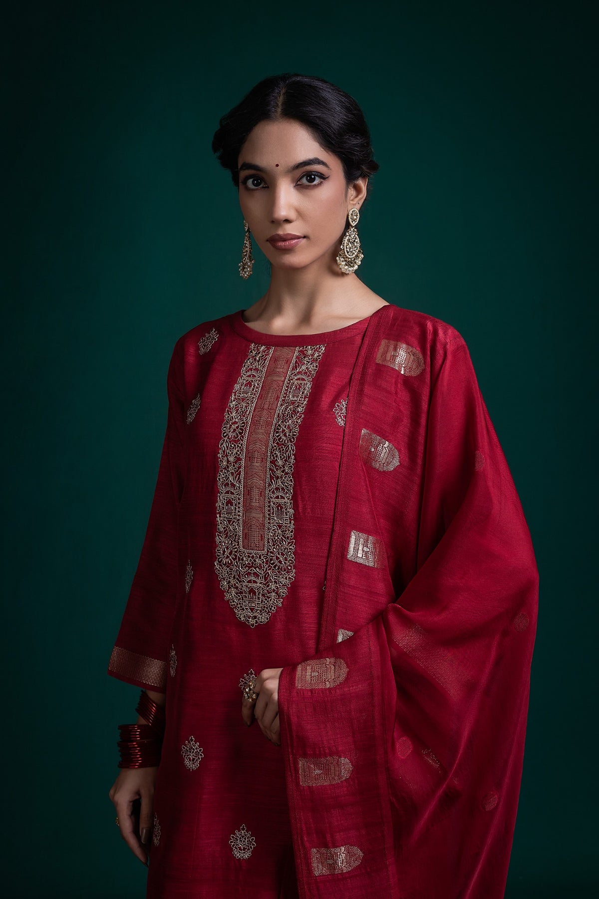 Ruhza Unstitched Kurta Set - Red