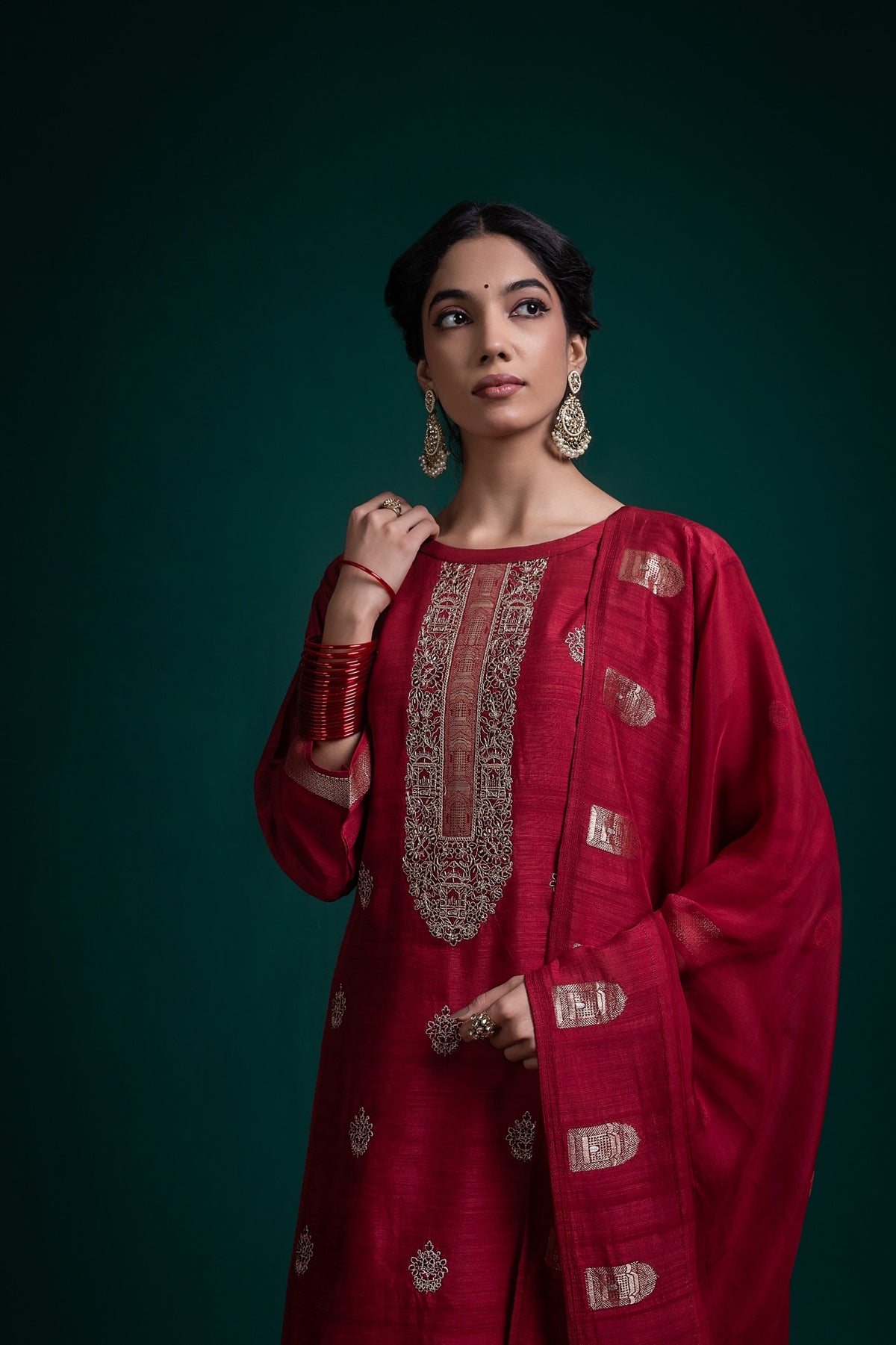 Ruhza Unstitched Kurta Set - Red