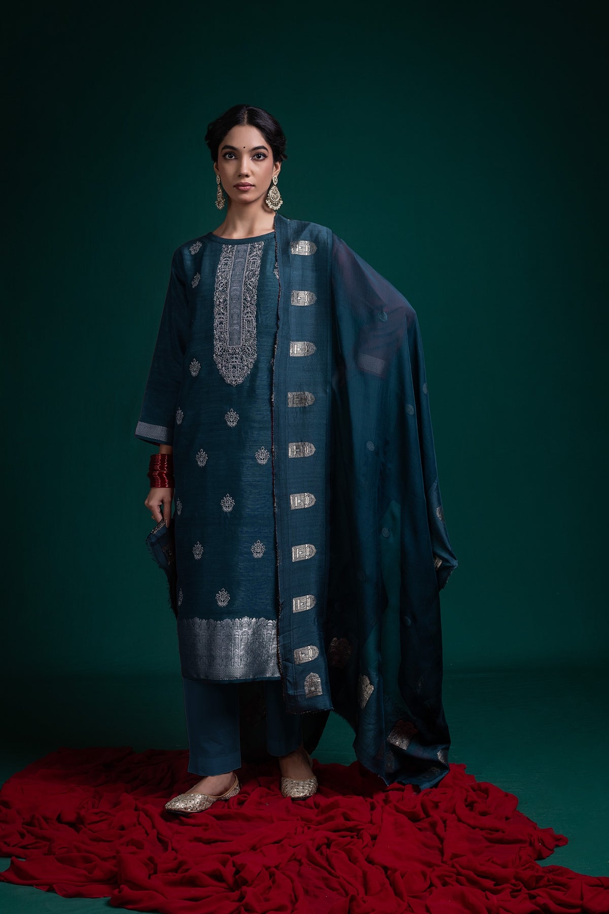 Ziya Embroidered Unstitched Kurta Set-Blue