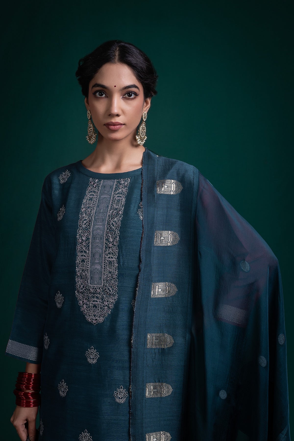 Ziya Embroidered Unstitched Kurta Set-Blue
