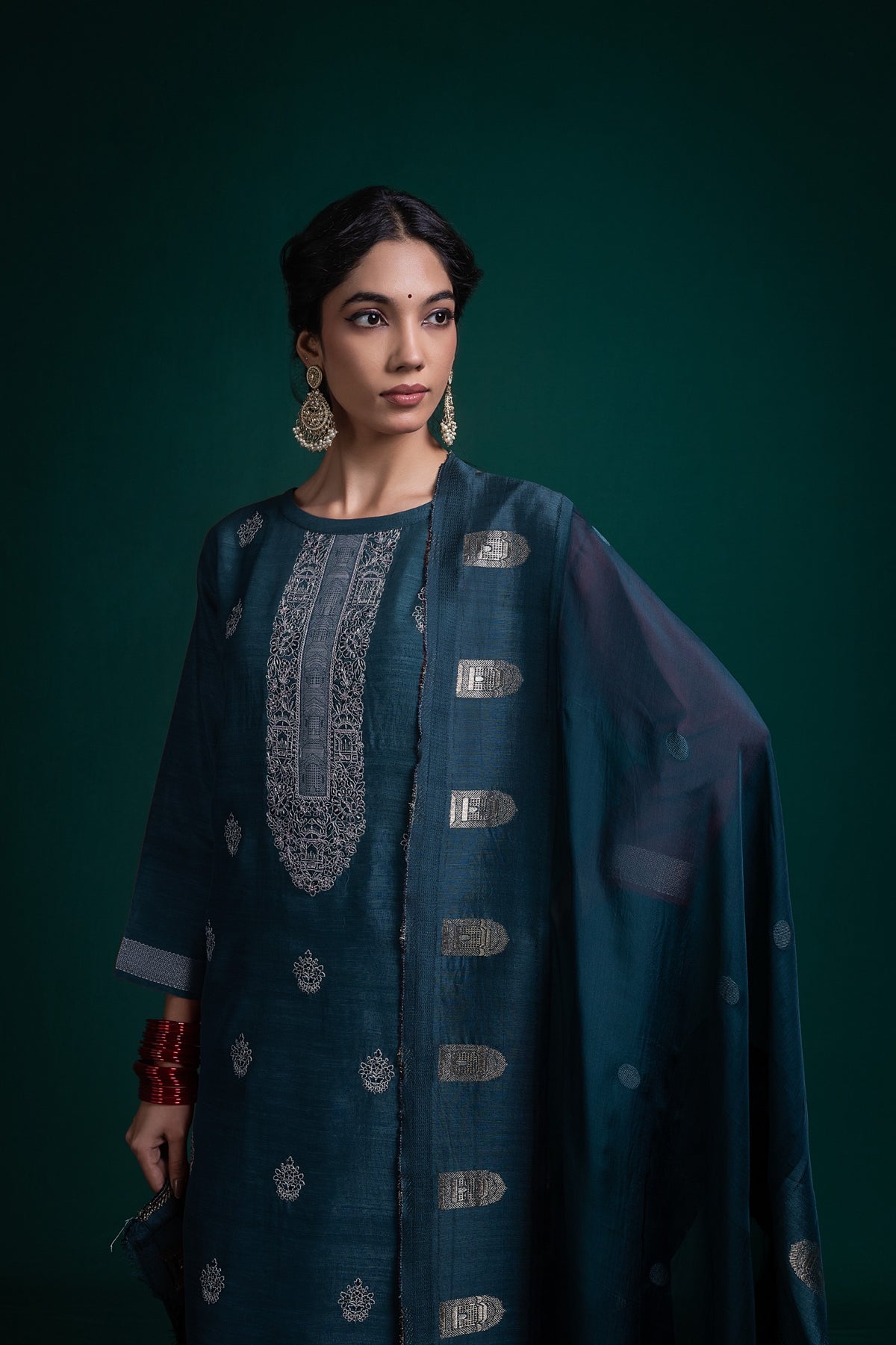 Ziya Embroidered Unstitched Kurta Set-Blue