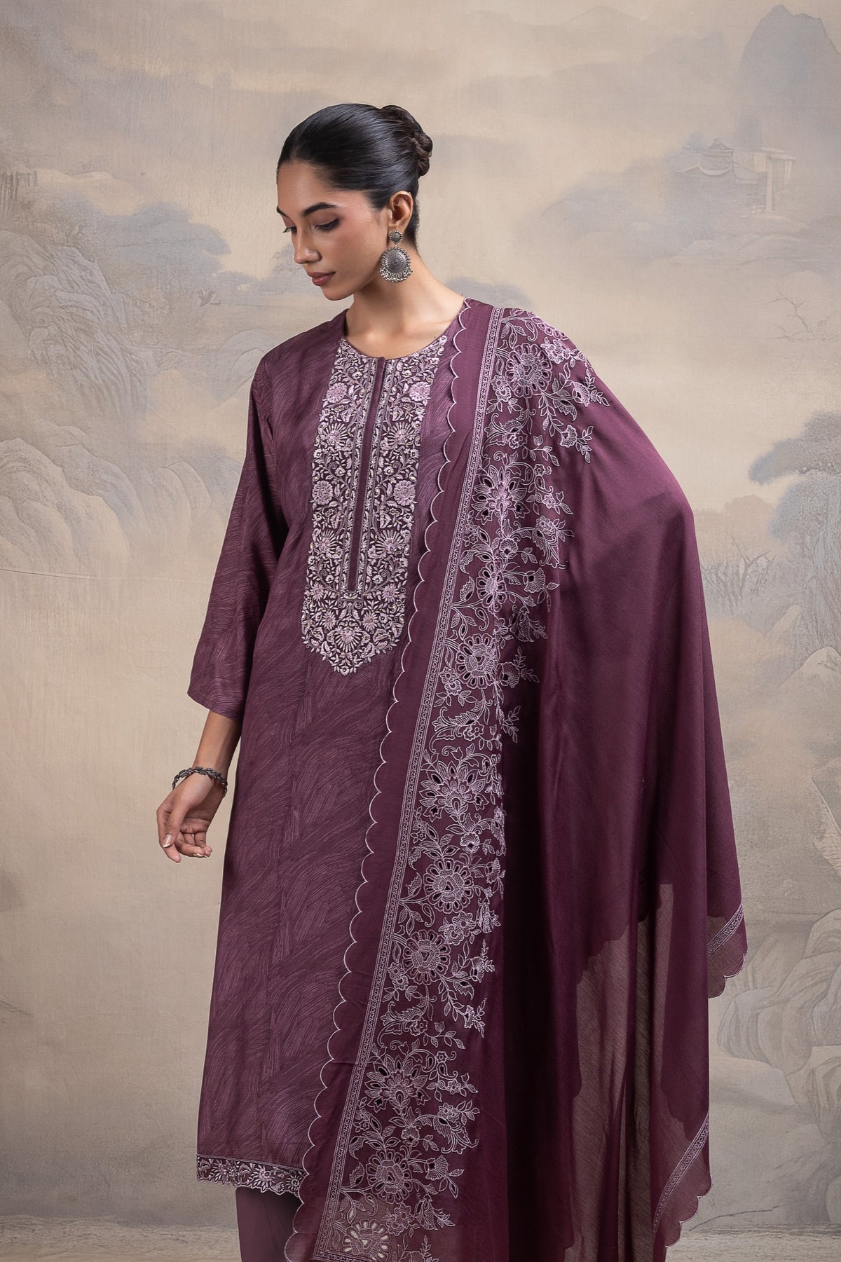 Ruhza Unstitched Kurta Set - Wine