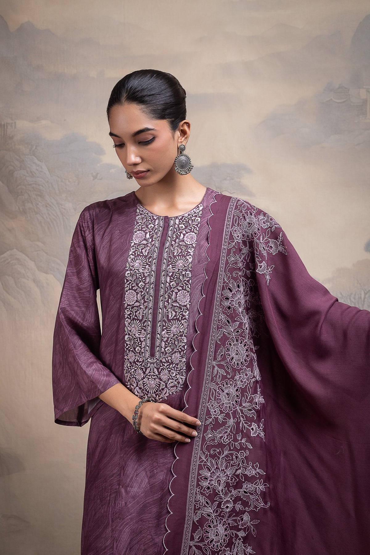 Ruhza Unstitched Kurta Set - Wine