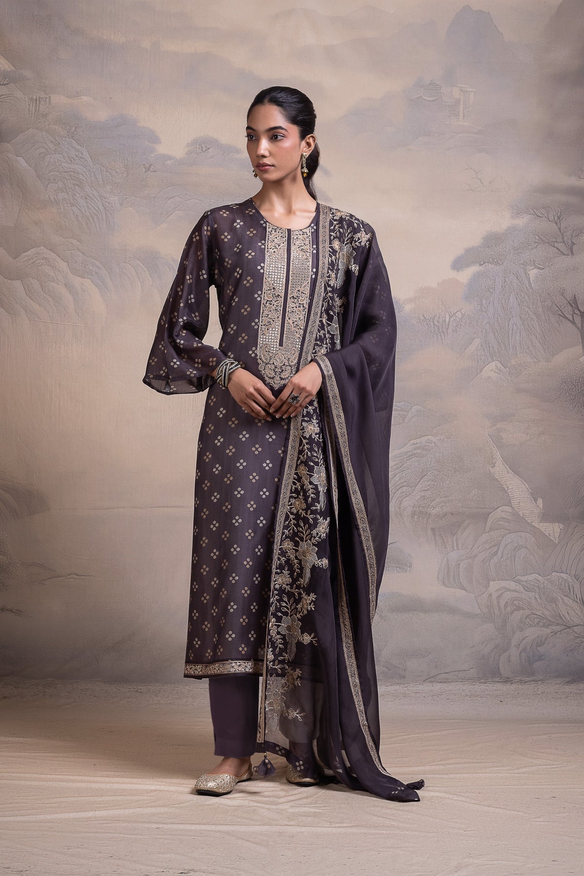 Aureza Floral Unstitched Kurta Set - Black