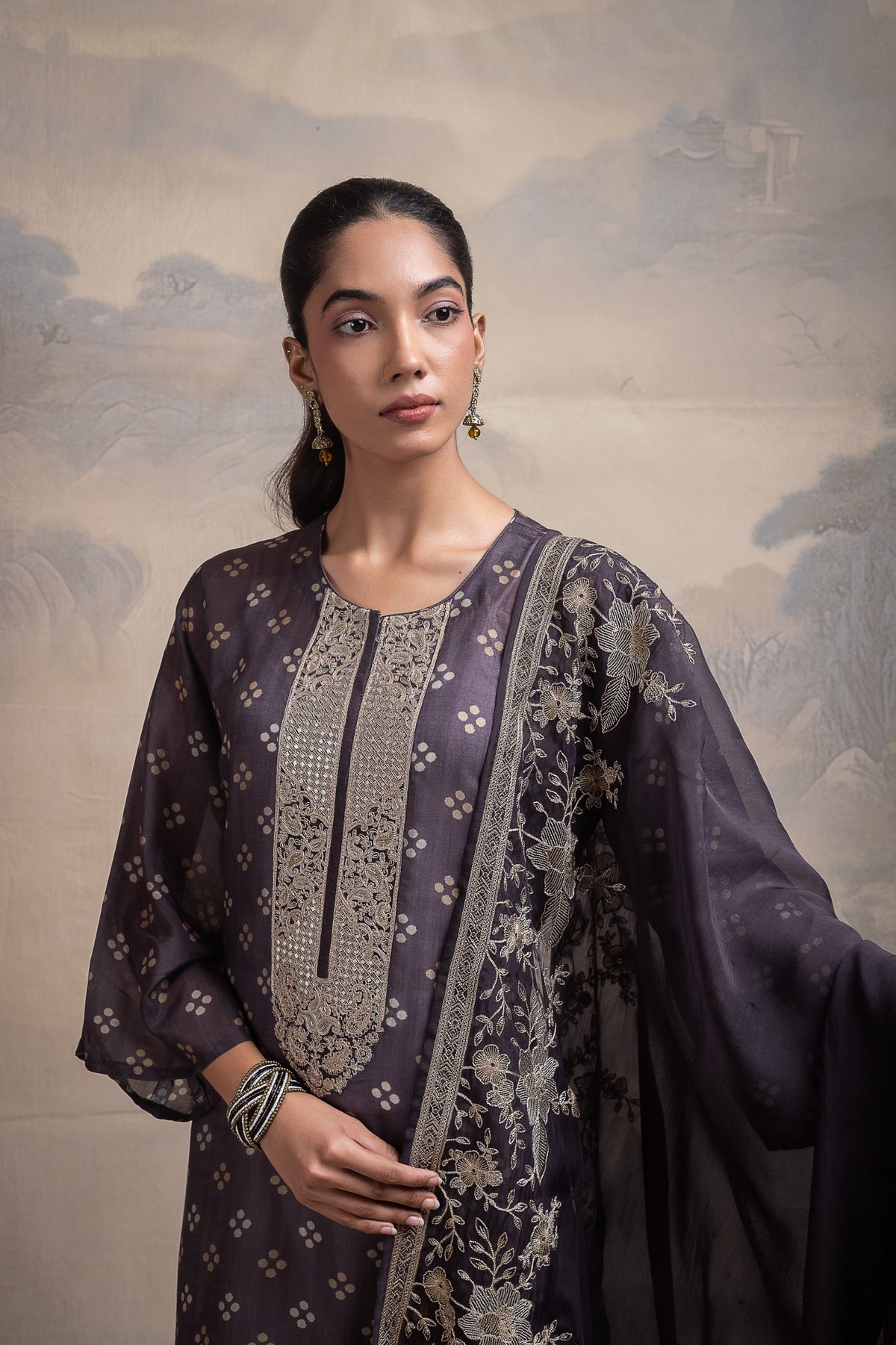 Aureza Floral Unstitched Kurta Set - Black
