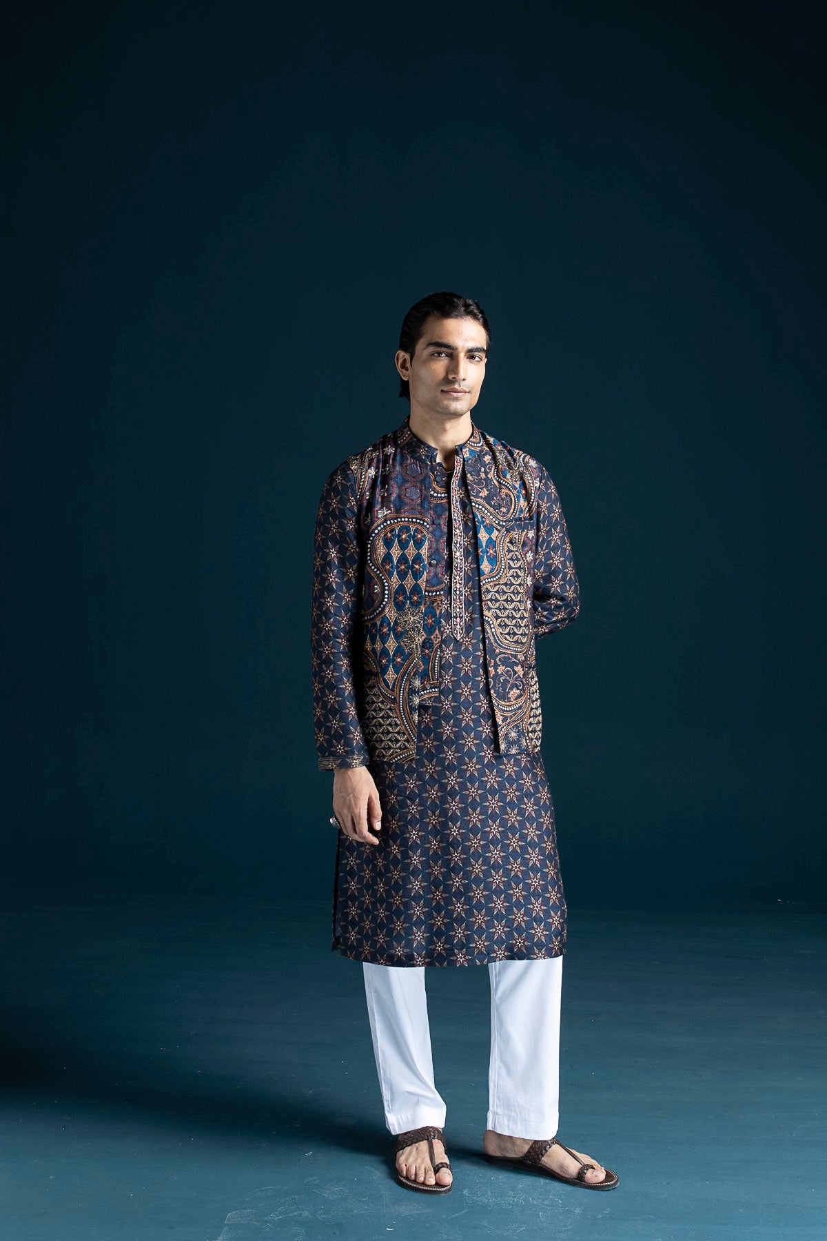 Adaa Ajrakh-Inspired Men's Bandi – Blue