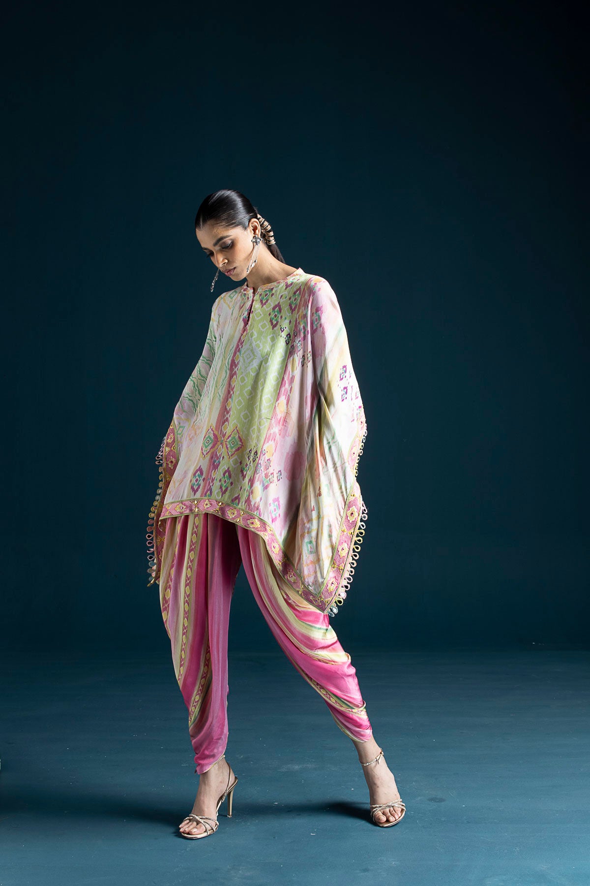 Mehr Ikat-Inspired Kaftan & Dhoti Co-ord Set - Pink