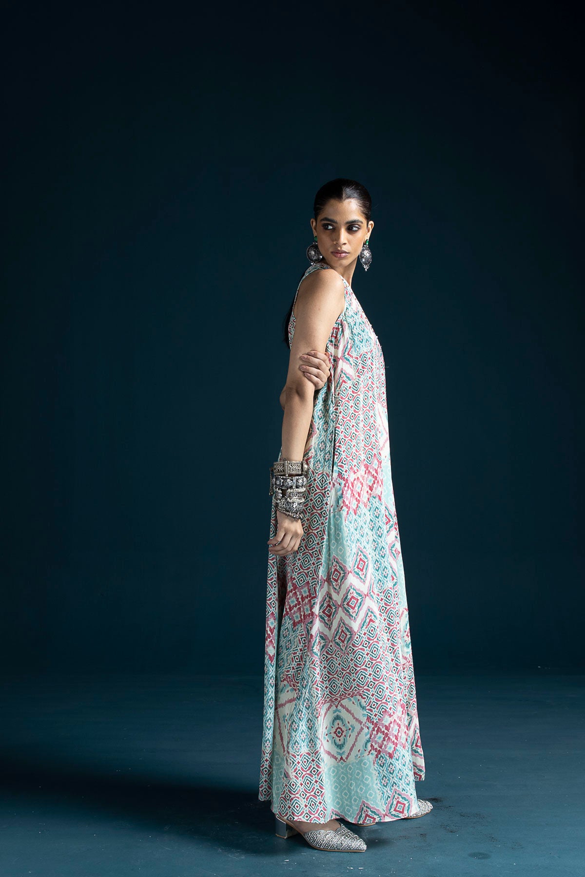 Mahru Ikat-Inspired Flared Jumpsuit – Pink & Pista