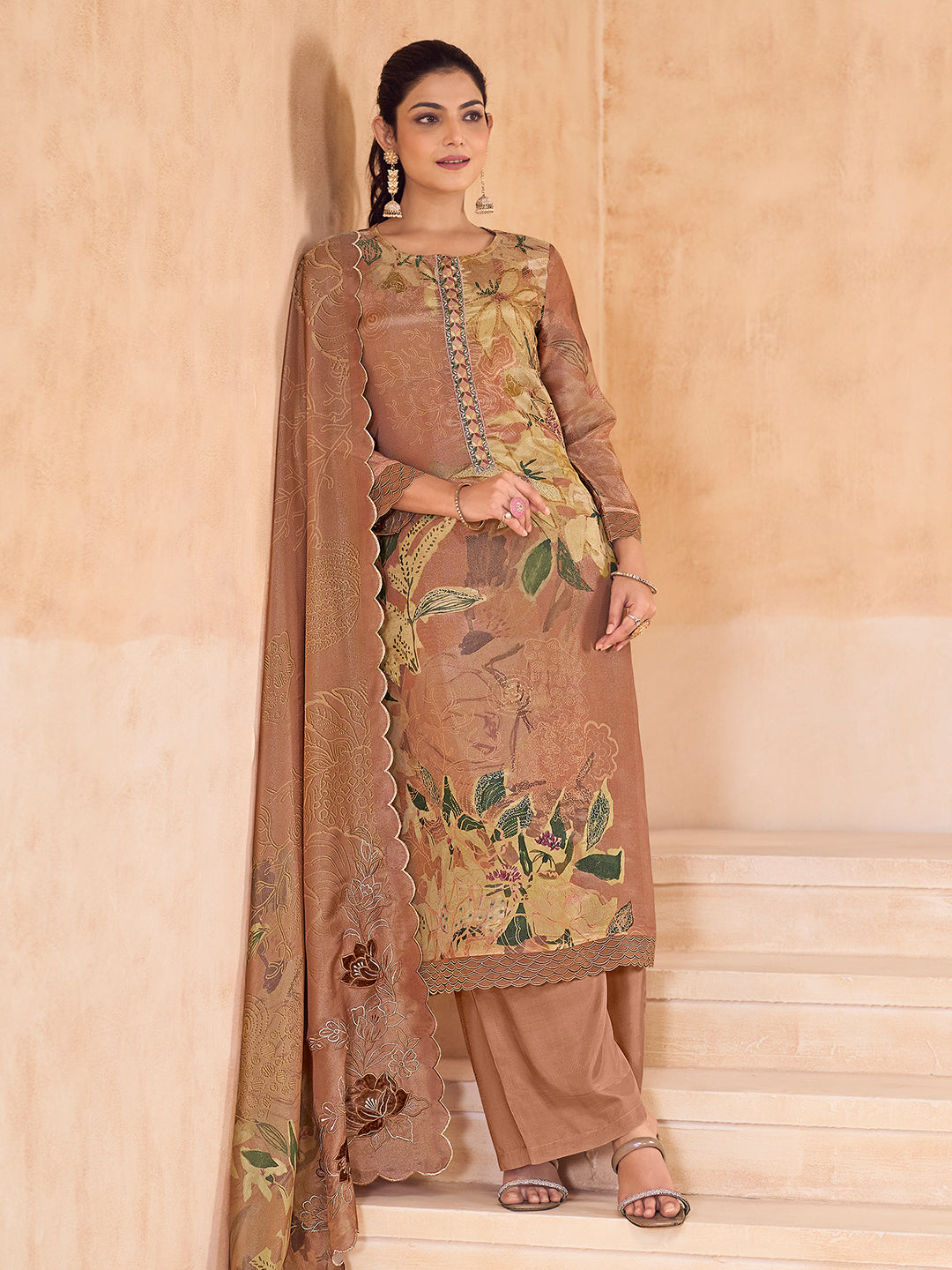 Zara Kurta Set with Dupatta - Brown