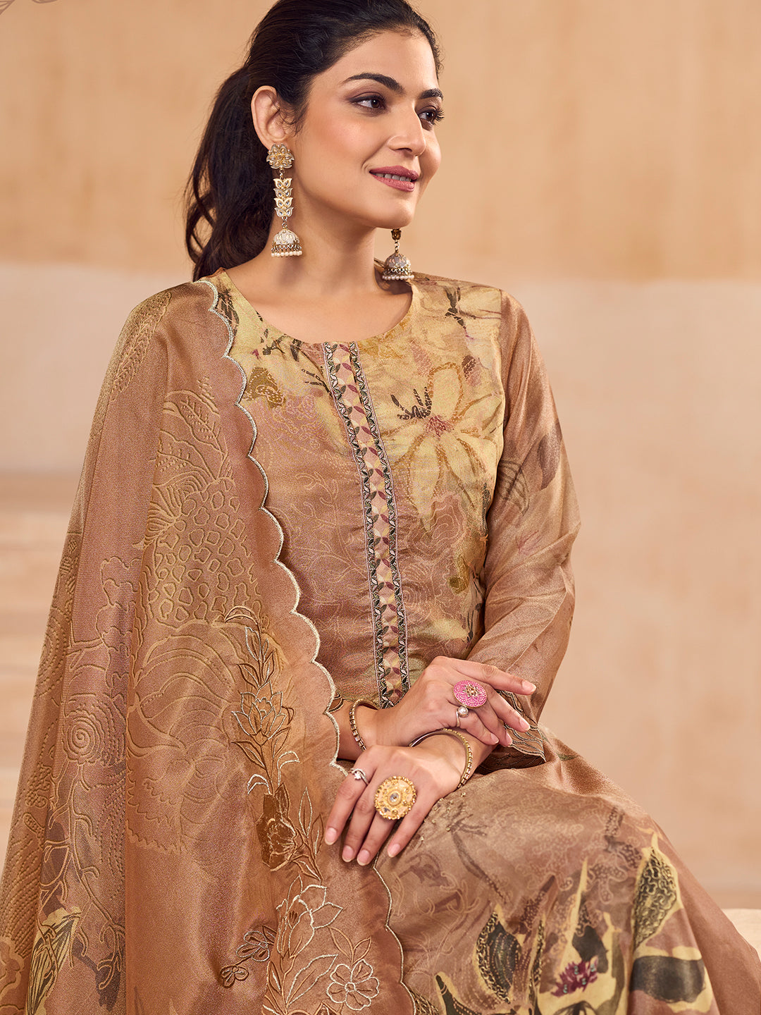 Zara Kurta Set with Dupatta - Brown