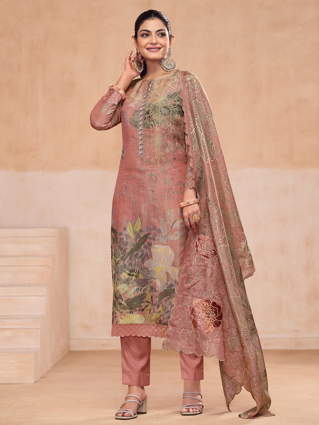 Zara Kurta Set with Dupatta - Peach