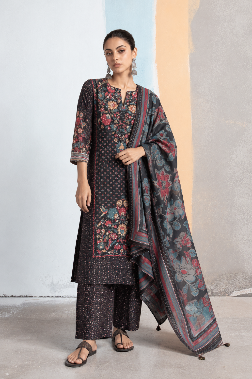Tavish Kalamkari-inspired Kurta Set-Black