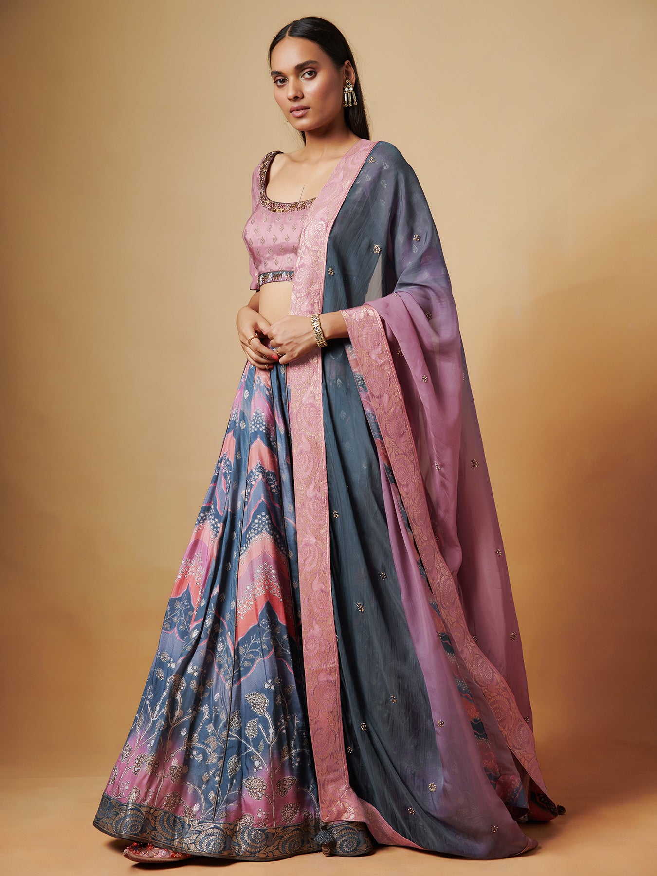 Agni Pink Lehenga Set in Raw Silk