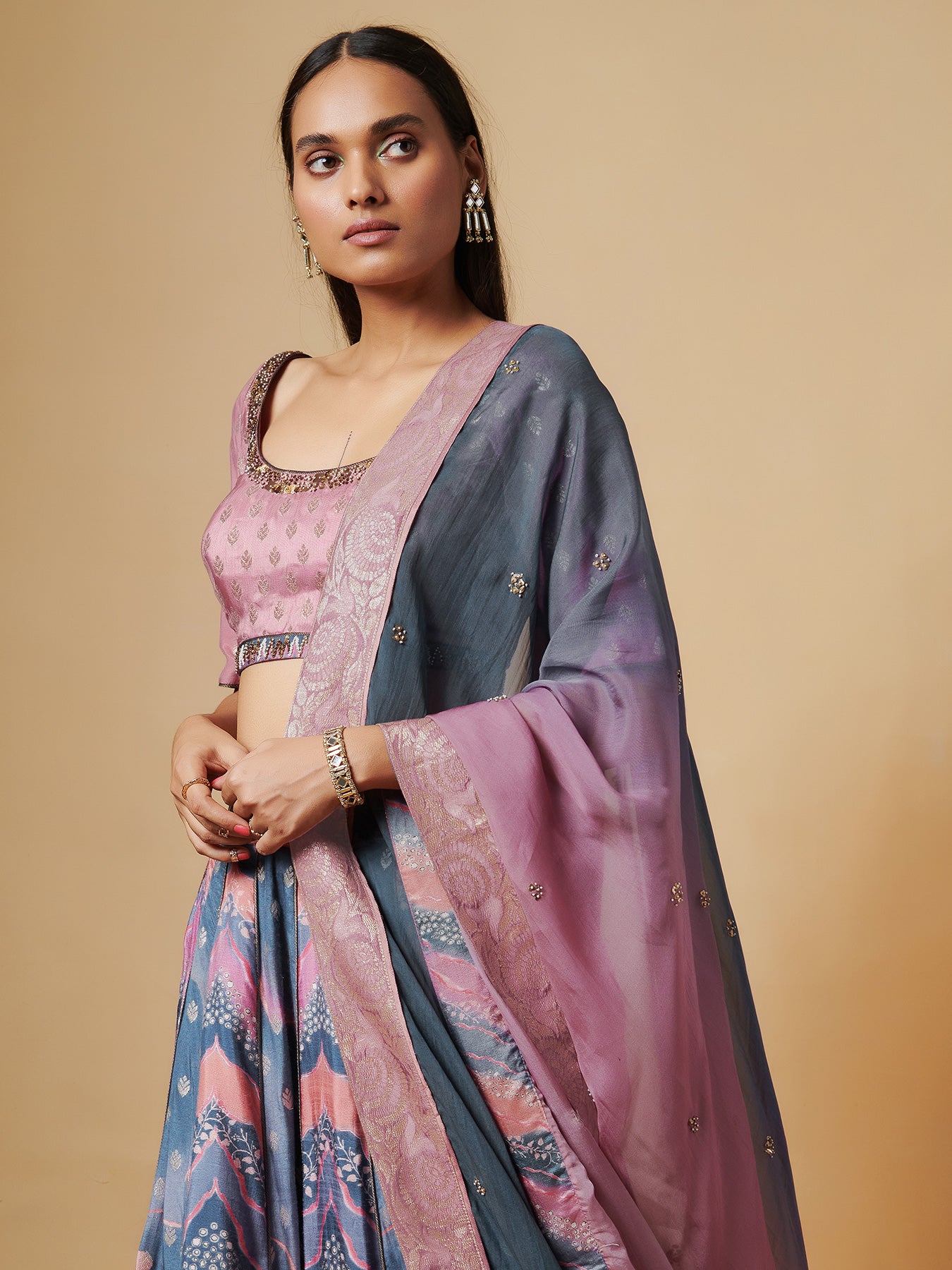 Agni Pink Lehenga Set in Raw Silk