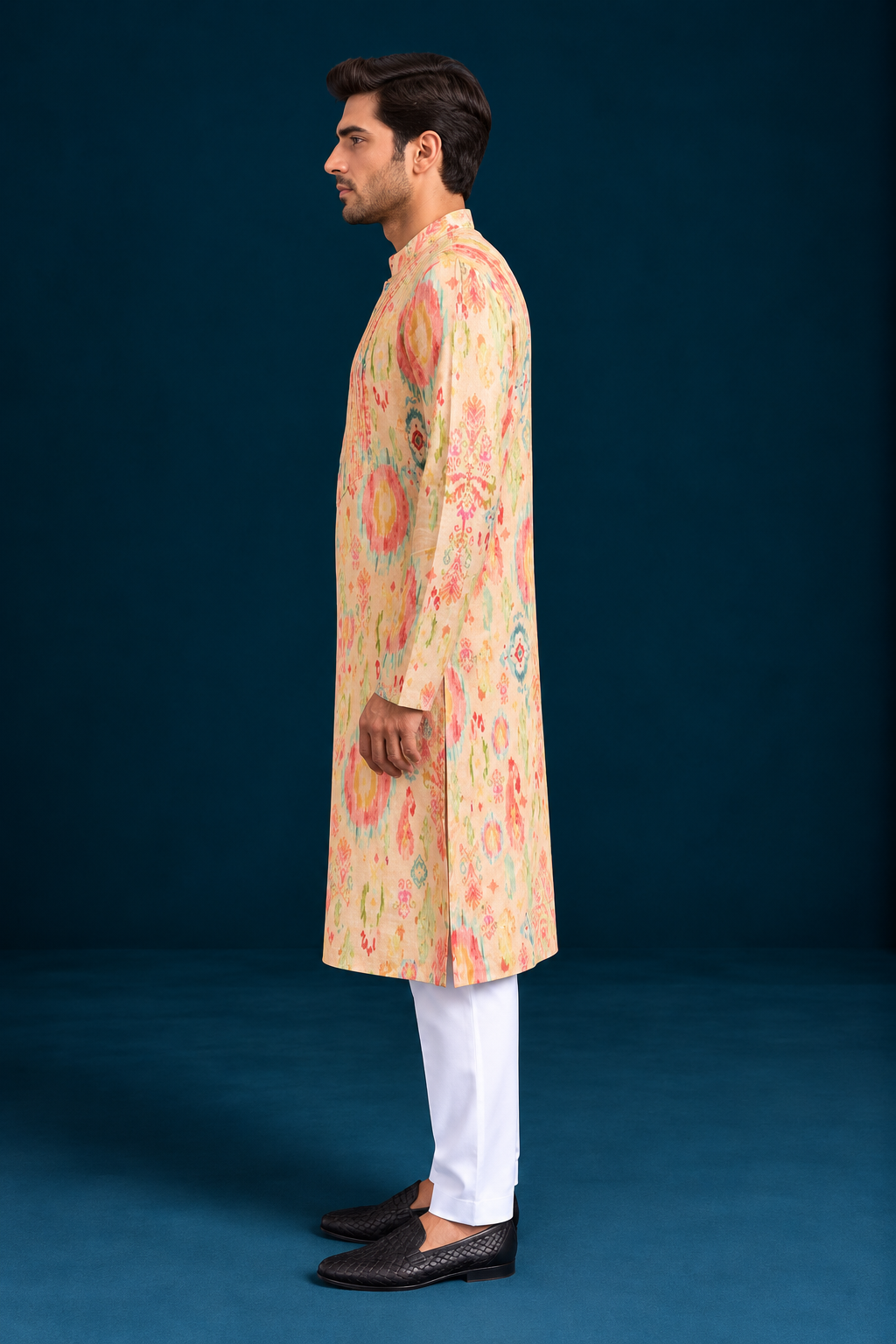 Naqsh Ikat-Inspired Printed Men's Kurta - Multi Pink