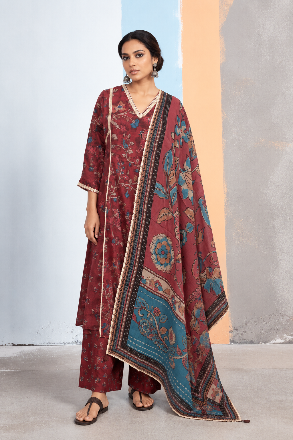 Azal Kalamkari-inspired Kurta Set -Maroon