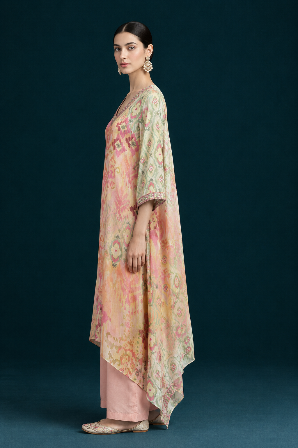 Zoya Ikat-inspired kurta set-Peach/yellow