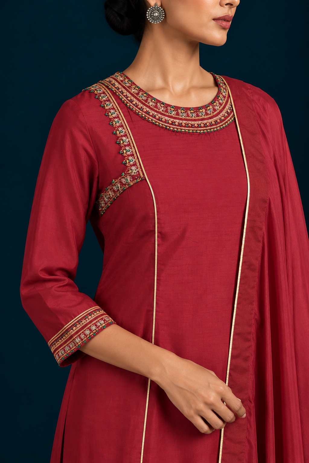 Safa Embroidered Kurta set - Maroon