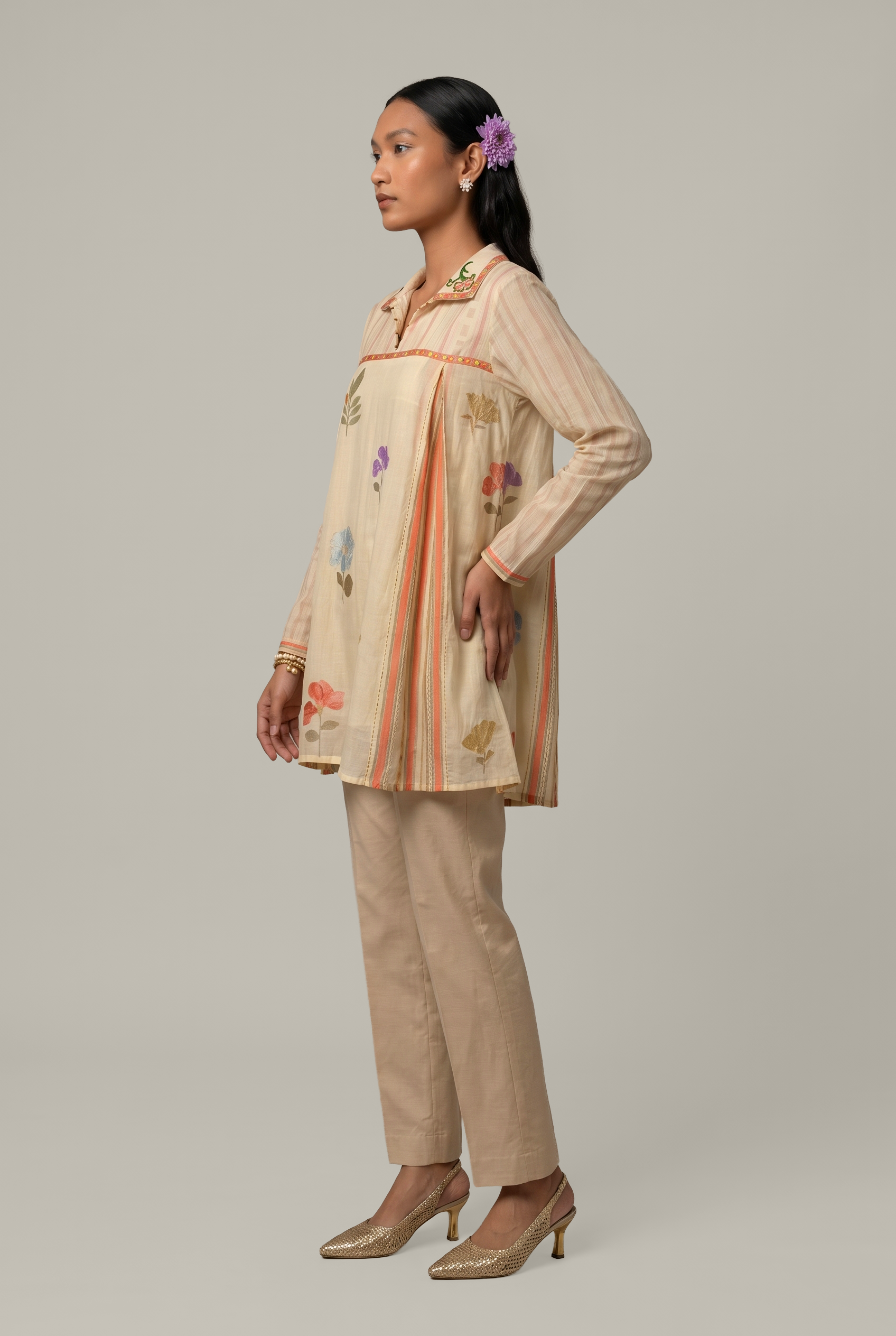 Phulkari top - White